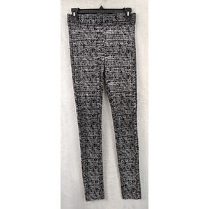 Bar lll sz M Knit Leggings black & off white print elastic waist stretchy 0751